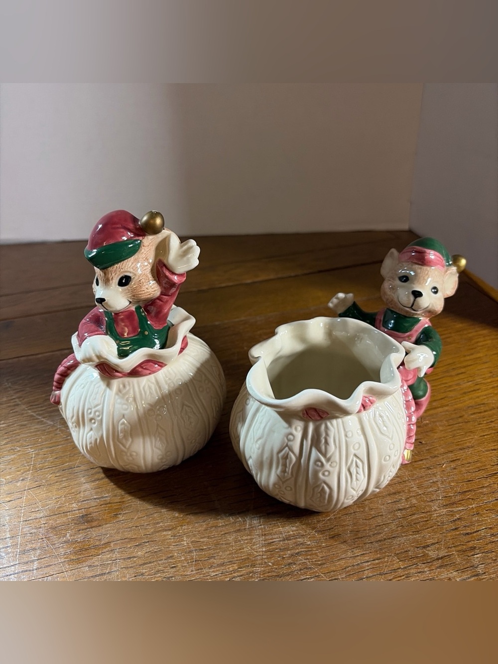 Fitz & Floyd OCI Omnibus Christmas Elf Mice Creamer and Sugar Vintage